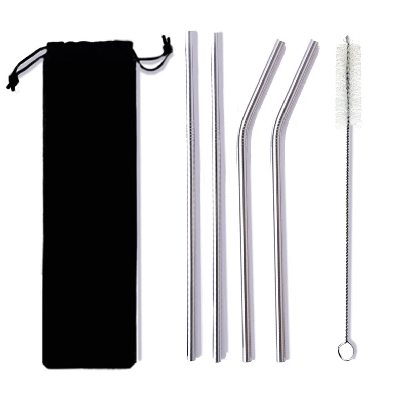 

ECO 4PCS Set Sliver Stainless Steel Straw Cheap Drinking Metal Straw with Velvet Bag &Cleaning Brush, Sliver/gold/ rose gold/ black /purple/rainbow/blue
