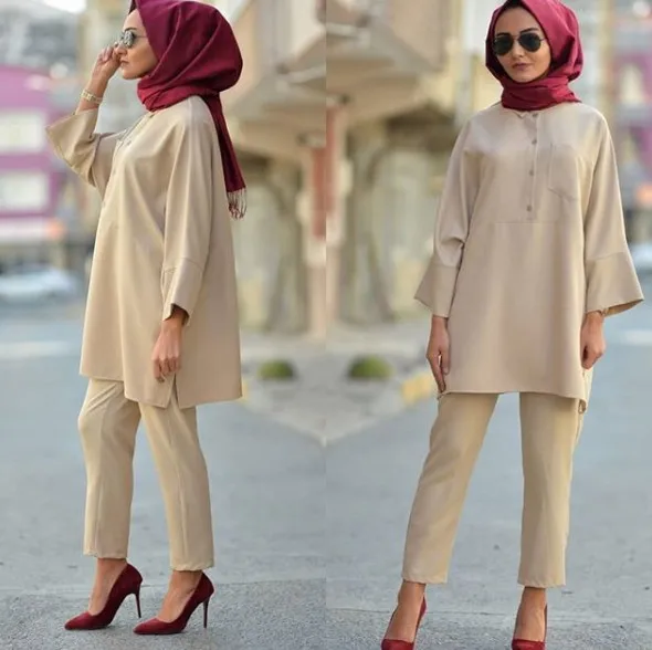 Modest Fashion Maxi blouse Ladies Abaya pant Wholesale Women Muslim set