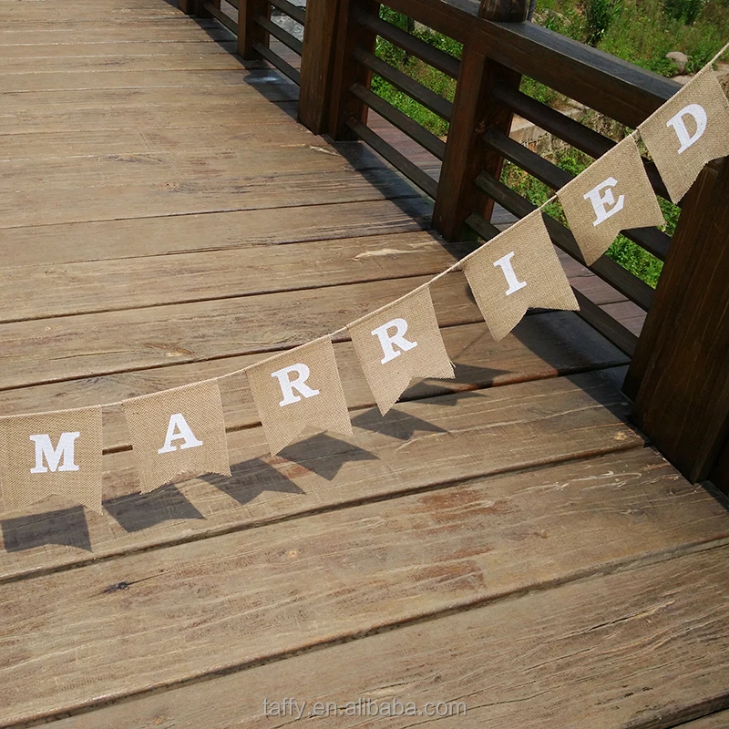 
wholesale 2017 NEW Hessian Bunting Rustic Burlap Just Married Wedding Banner 