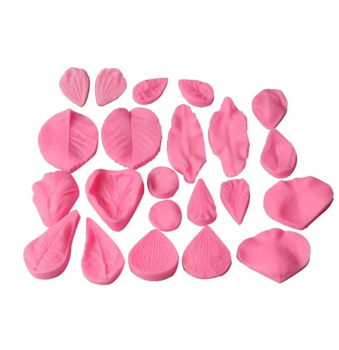 22PCS Flowers Fondant Mold Chocolate Gum Paste Mold Cake Decorating Tools Baking Silicone Leaf Mold