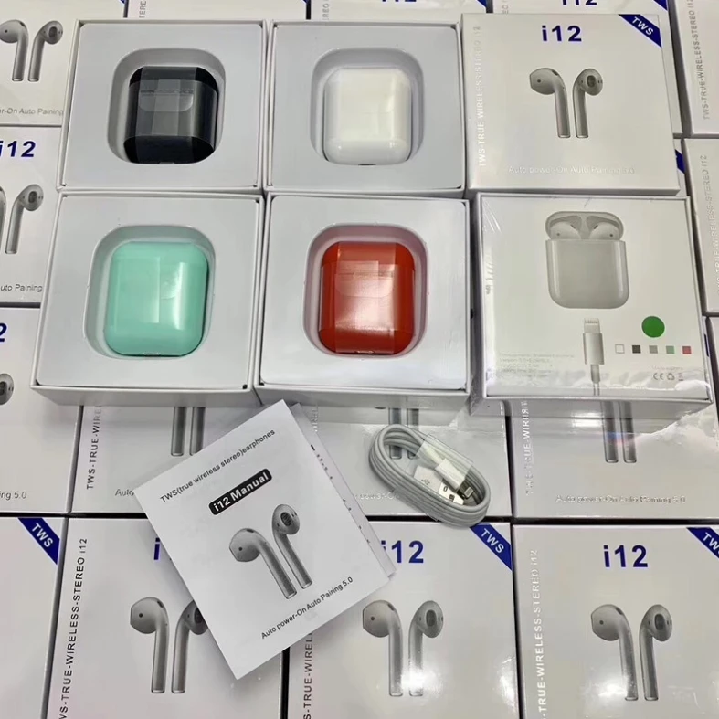 

air pods size 1:1 trend i12 tws 5.0 Wireless Earbuds Mini Earphones In Ear OEM bluetooth headset With Charging Case, N/a