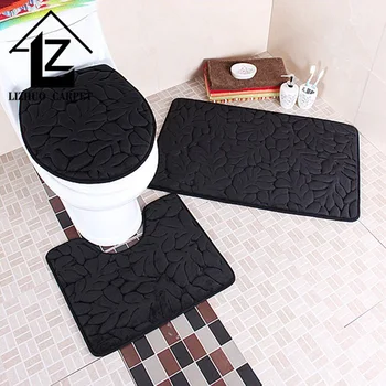 Non Slip Microfiber Printing 3pcs Bath Mat Sets Memory Foam Toilet