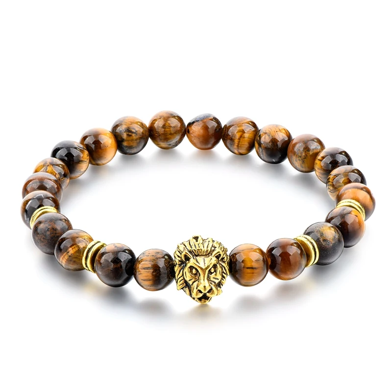 

OEM Bead Bracelet Gold Lion Head Tiger Eye Beaded Bracelet For Men, Yellow