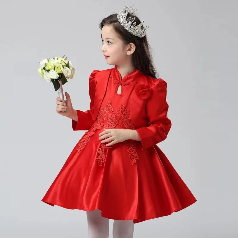 

high quality kids clothing girl princess dress boutique red 2 pcs design party dress