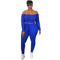 

Wholesales Fashion Off Shoulder Sport Crop Top And Pants Set