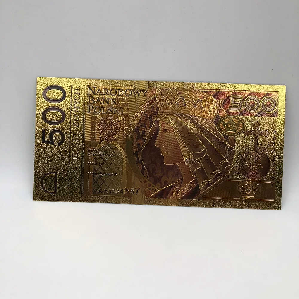 

Unissued 1994 Edition Poland colorful 24K gold Banknote 500 PLN