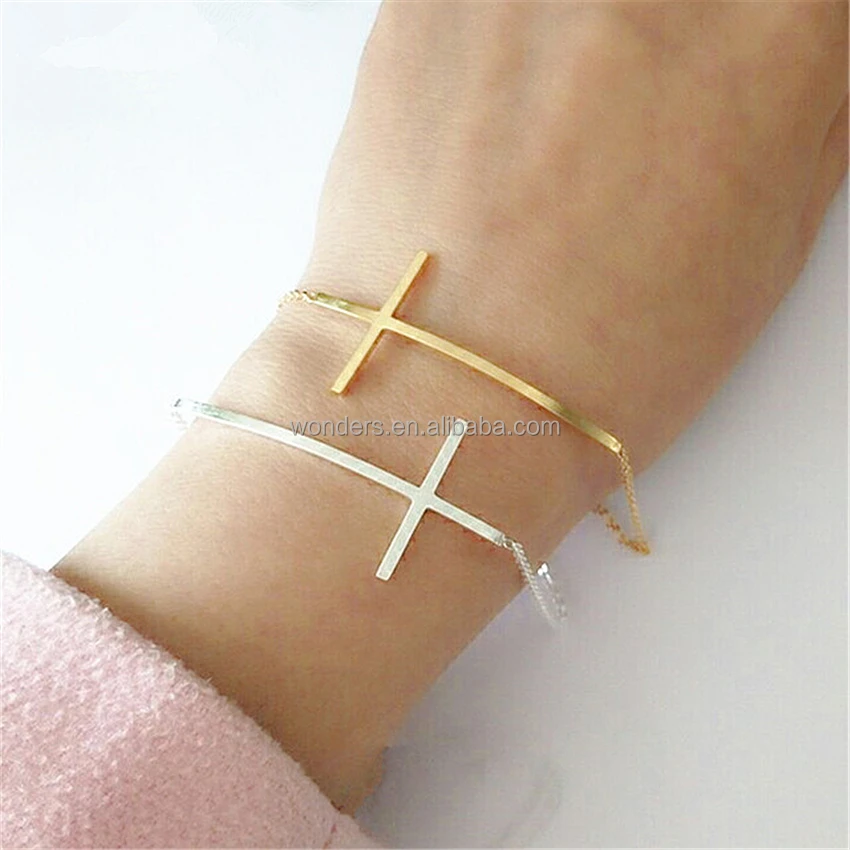 

Wholesale 304 Stainless Steel Sideways Men Cross Bracelet 18K Gold Plated Bijuterias