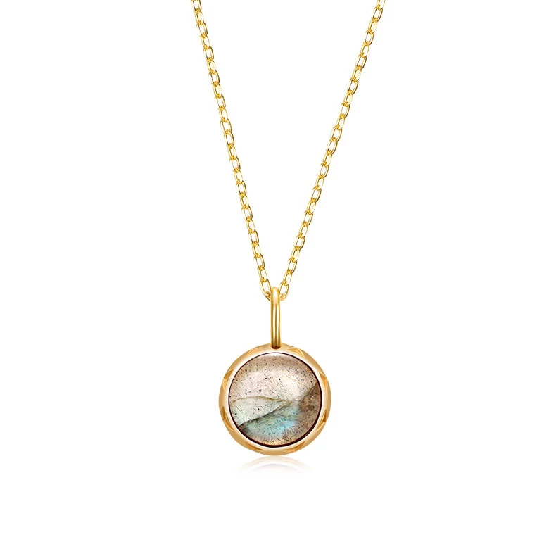 

Dainty jewelry design for girls gold plated single stone Sterling silver labradorite pendant necklace, Picture