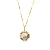 

Dainty jewelry design for girls gold plated single stone Sterling silver labradorite pendant necklace