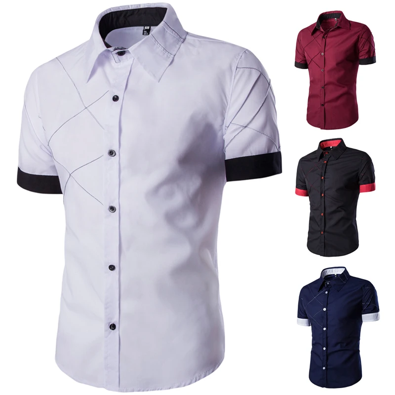 

Summer Mens New Mesh Stitching Short Sleeve Shirt, Whtie;black;wine red;navy