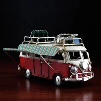 

Wholesale Vintage Bus Model Top On Luggage Car Caravan Mini Metal Bus Model Handmade Decoration Home Decor