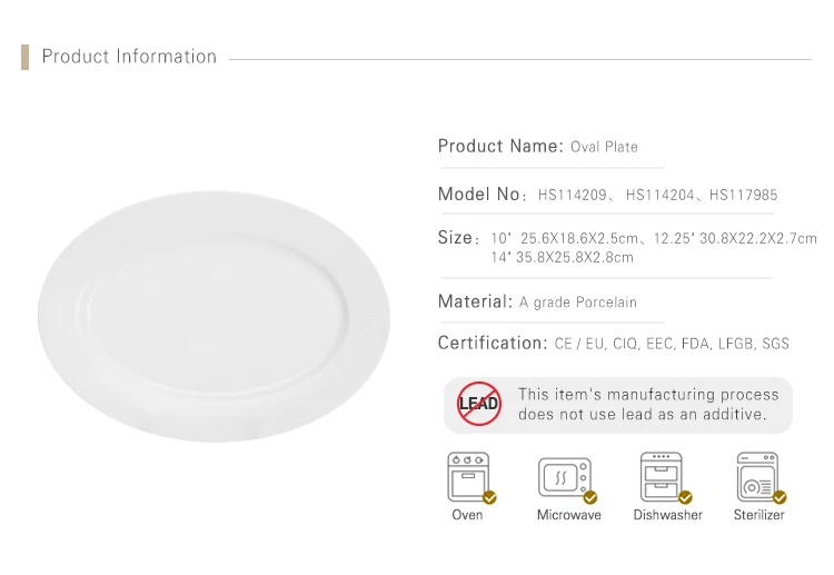 Restaurant Real Durable Plates Set Trays White Porcelain Oval Serving Platters Dishes for Parties&