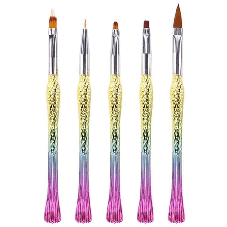 

Queen Fingers NBS-77 5pcs/set Fish Metal Handle Gel Painting Nail Art Brush Set & Nail Art Pen