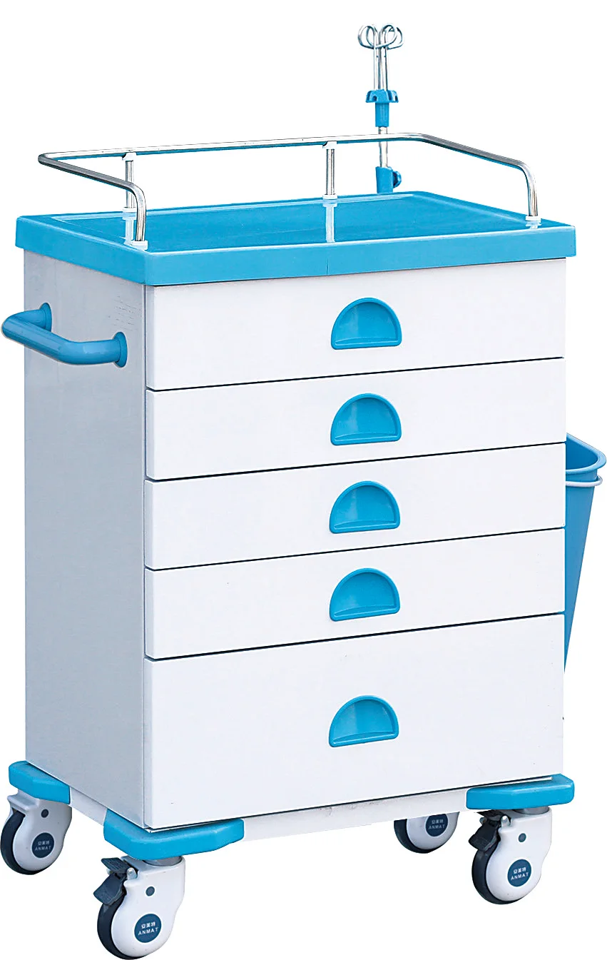 Popular medical equipment ABS plastic steel mobile hospital nursing crash trolley cart in hospital emergency room