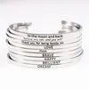High Quality Silver Engraved Positive Inspirational Cuff Bracelet Mantra Bracelet For Women