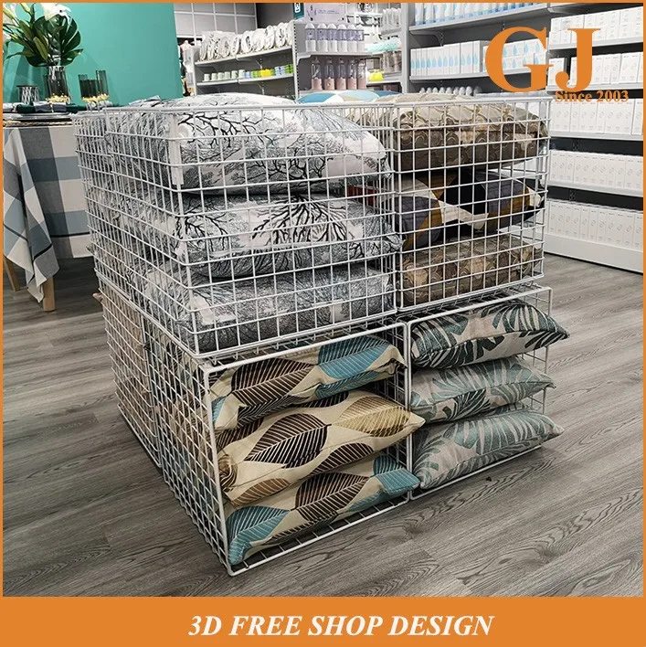 Retail Shop Decoration Mesh Basket Storage Cubes Stackable Wire Shelves