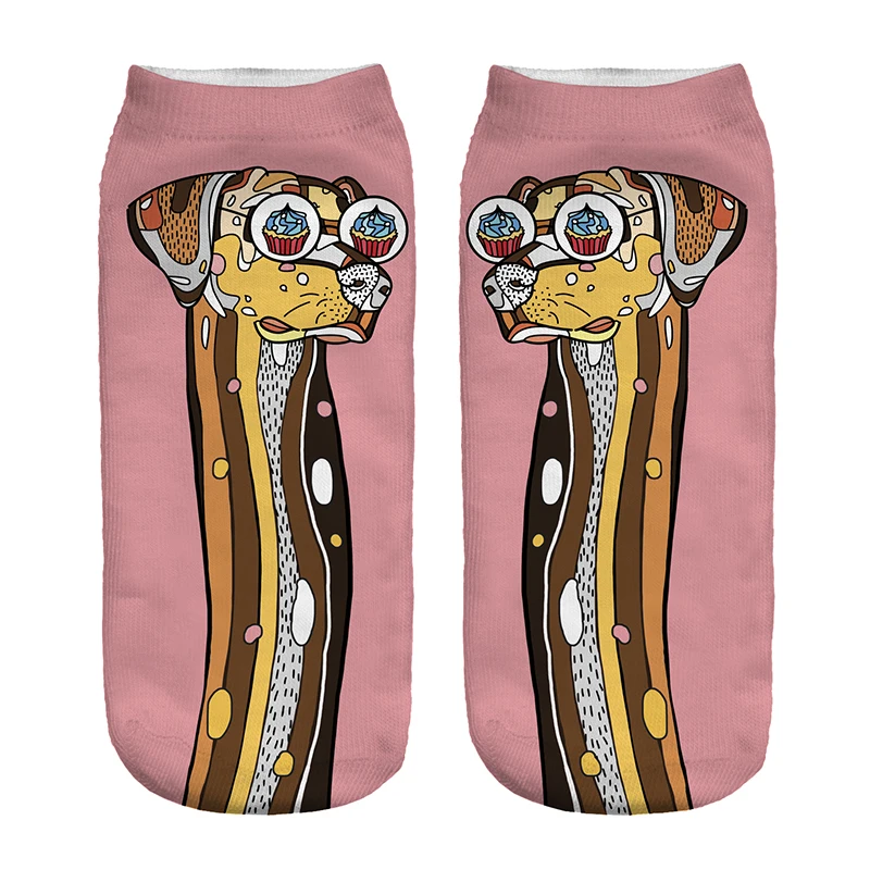 Free Shipping Hot Sale 3D Socks Muffin Dog Pattern Pink Color Cozy Socks Thin Comfortable Socks