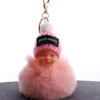 custom charm faux fur pu ball baby keyring doll plush pompom pvc sleeping keychains dolls pendant gold keychain for girl handbag
