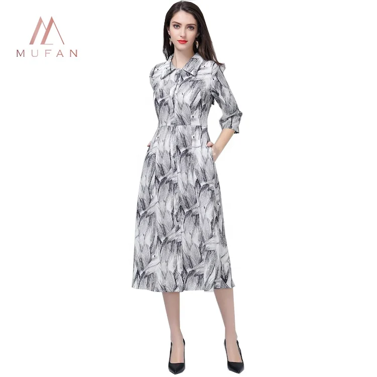 

Wholesale Latest Women Summer Large Size Half-Sleeve Floral Shirt Dress With Printing Design, Army green