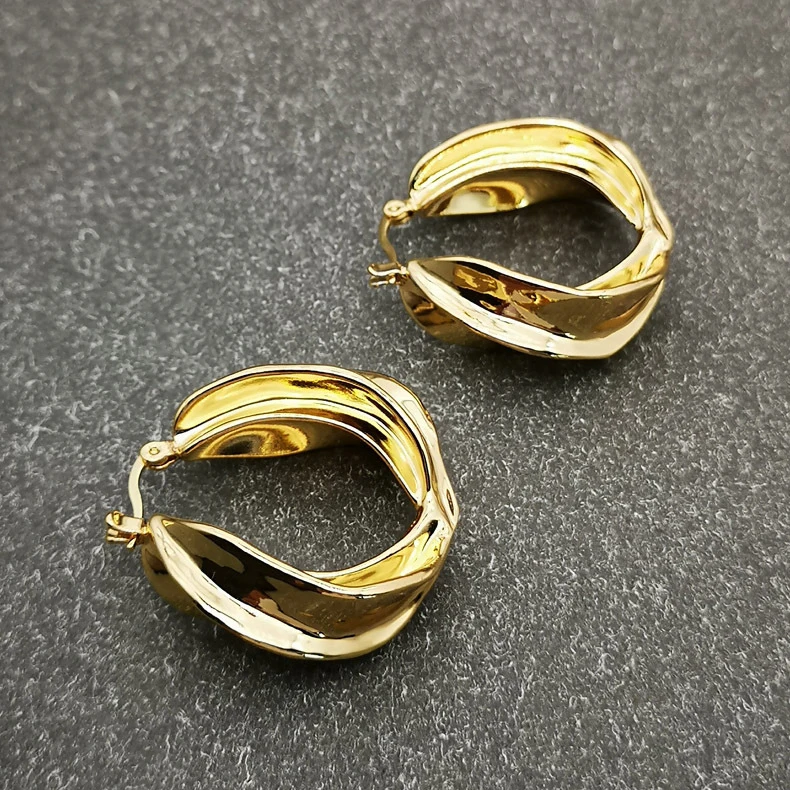 

Fashion Chunky brass Twisted Earrings 18k real gold gold plated wedding hoop earrings for women, Gold filled
