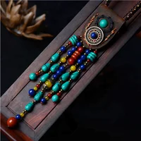 

fashion top layer leather necklace agate braided exotic statement real turquoise necklace ethnic jewelry