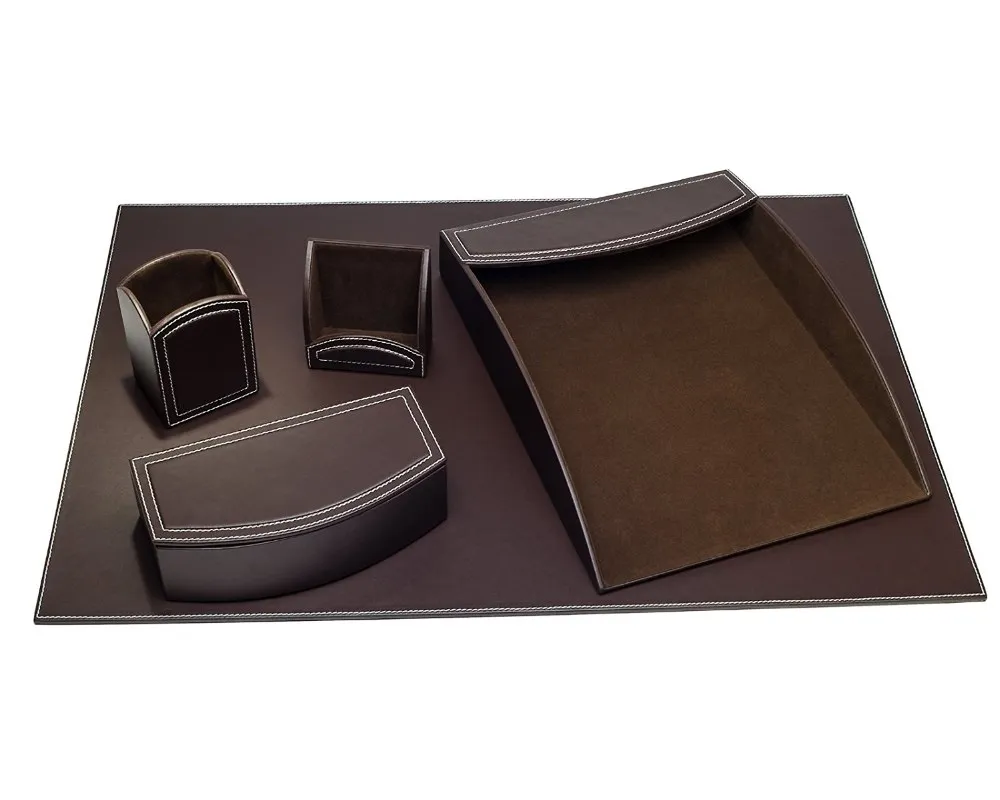 Desk Accessory Set,3-piece Genuine Brown Leather Desk Pad,Desk Mat For ...