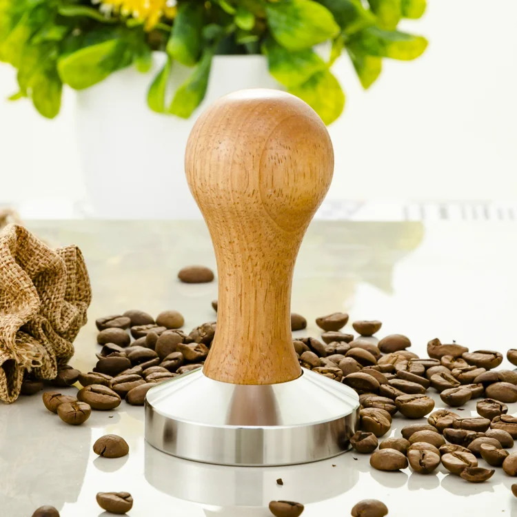 

oak wood handle stainless steel 58MM Espresso power press coffee tamper espresso, Natural wood color