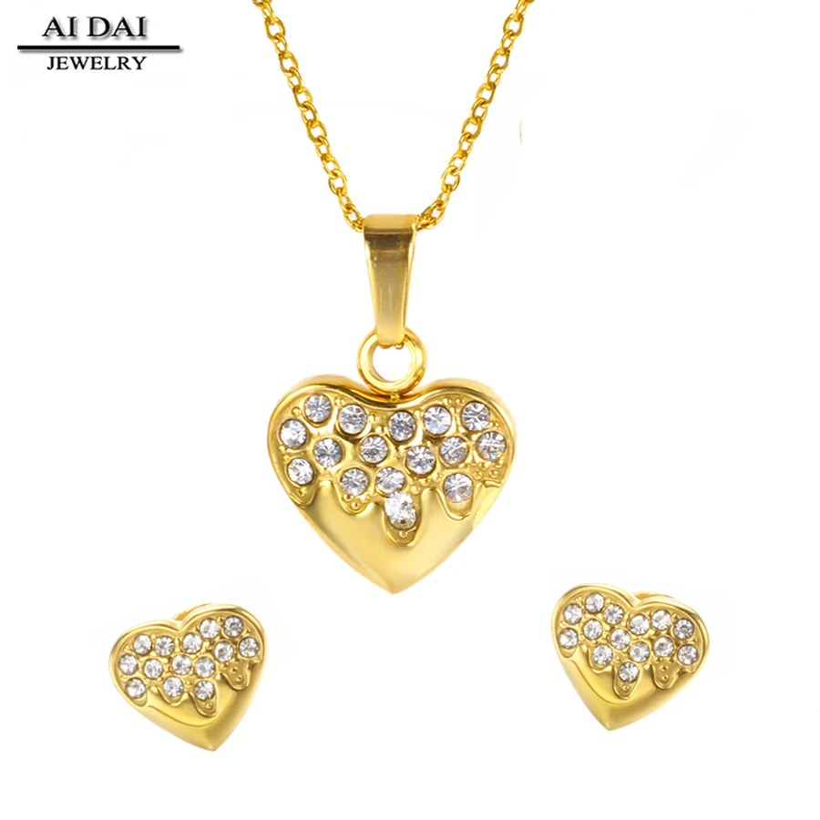 

fashion jewelry 2017 Stainless steel jewelry gold heart crystal jewelry sets Conjunto de joyas, N/a