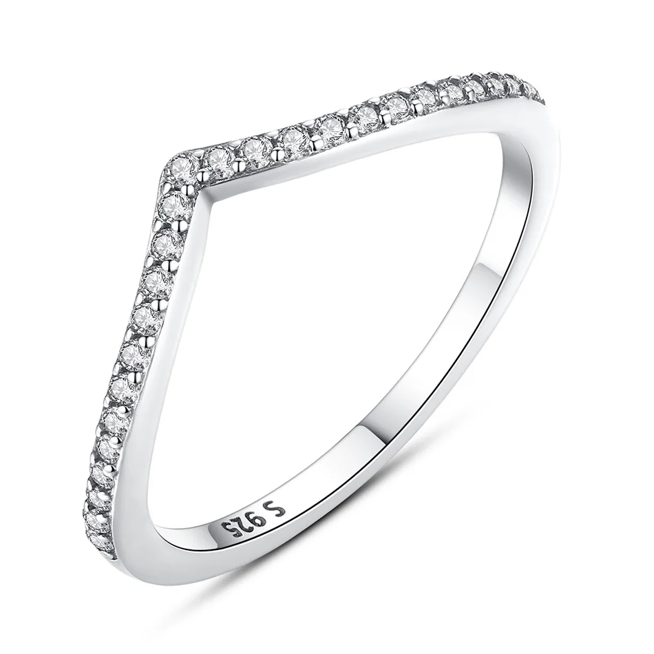 

Simple Style 925 Sterling Silver Rings Clear CZ Irregular Finger Rings For Women Wedding Female Authentic Jewelry