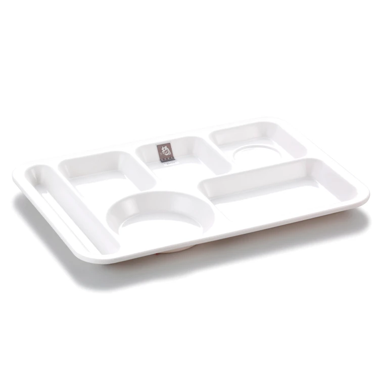 5 Compartment Melamine White Plastic Hospital Food Tray With Cup Holder