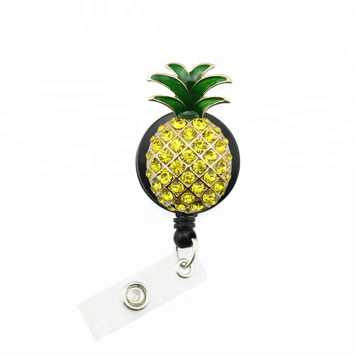 

2021 lailina Nurse New Arrival Rhinestone yellow Pineapple Retractable badge reel