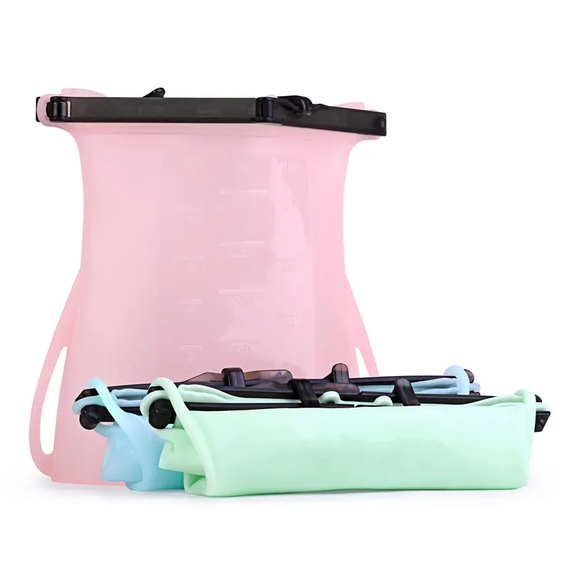 

Z1 2019 Hot Selling Large Reusable BPA Free Silicone Food Storage Bag FDA Set Zipper, Clear;quartz pink;mint green;light blue
