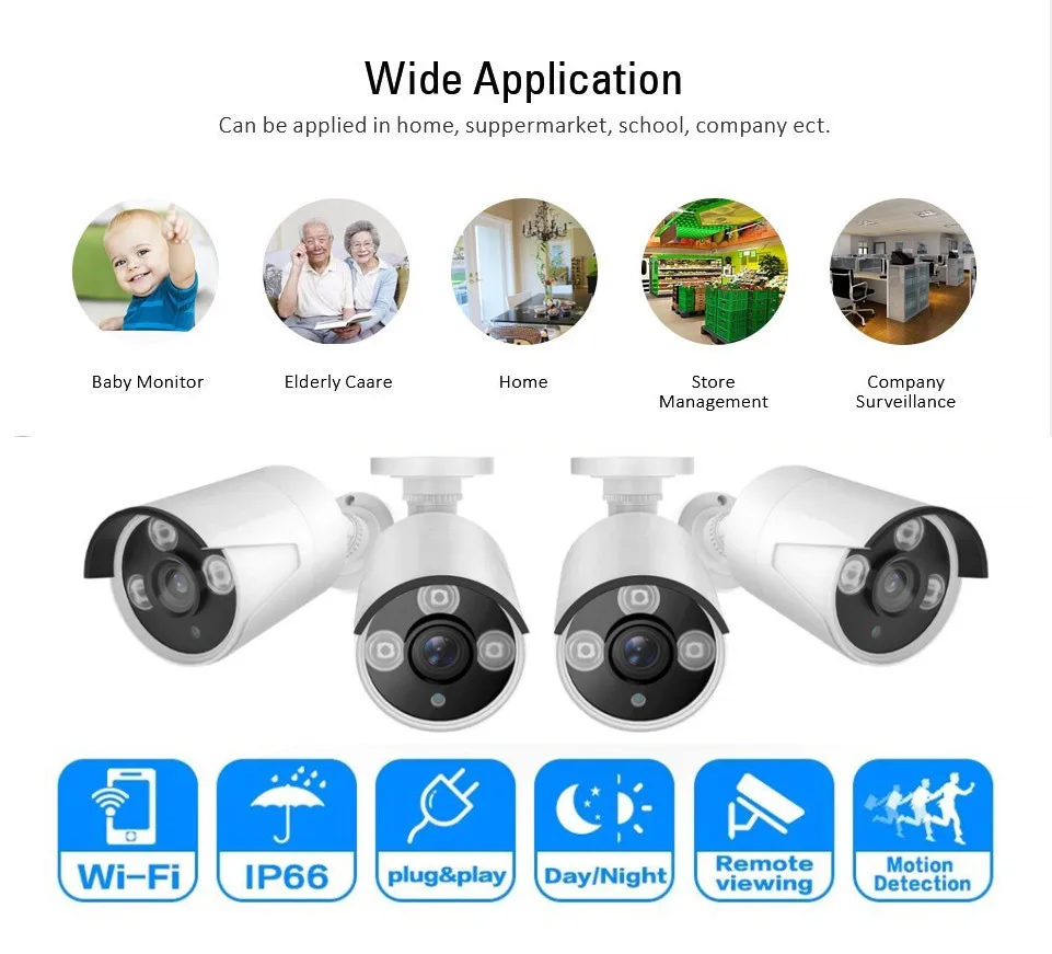 1MP 720P Wireless P2P IP Surveillance CCTV Outdoor Indoor Email Alret Bullet Camera with 3pcs Array LED Light and Bracket