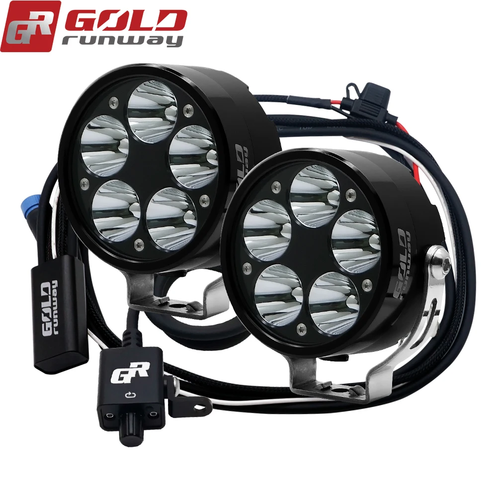 GOLDRUNWAY GR50X 50W Motorcycle Headlight Fog Lights U3 LED 3Strobe Beam driving Motorbike Spot Head Lamps W/Wiring Harness