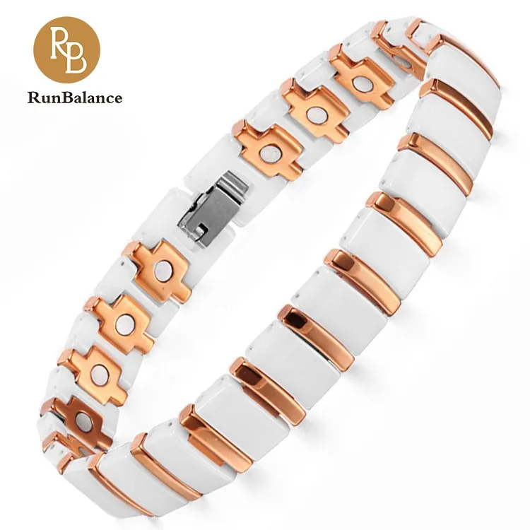 

Custom Ceramic Jewelry Wholesale Blood Pressure Control Germanium Magnetic Bracelet, Silver and gold;two tone