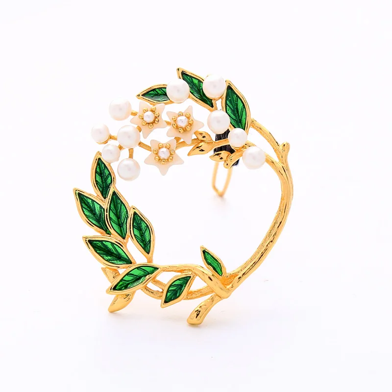 

mt0013 Leaves Flower Hoop Pearl Hair Clip Gold Hair Accessories Women