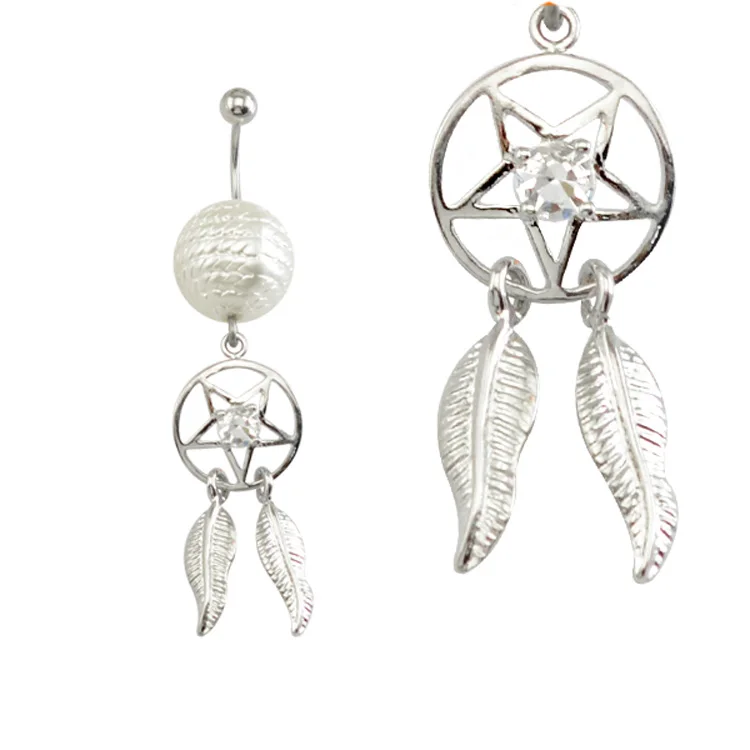 

Medical Steel Banana Bar Hanging Zircon Dream Catcher 14G Belly Ring Body Piercing, As picture