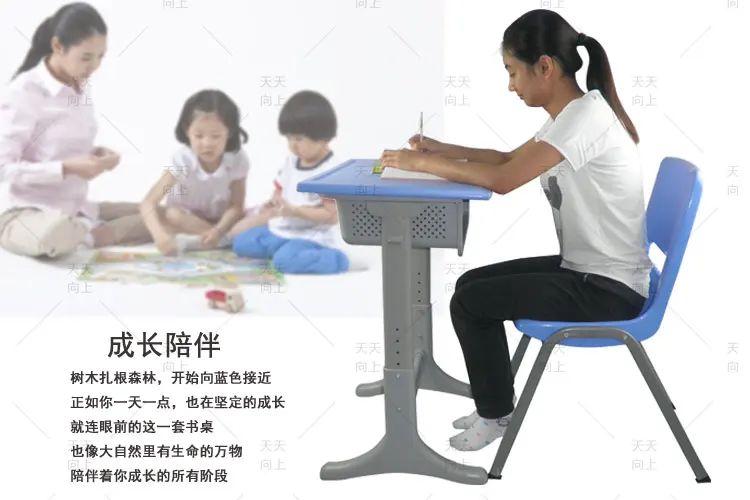 Attached School Desks and Chair Fixed School Furniture Student Chair Classroom Sets