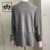 In 2019, European fashion women's cashmere sweater sleeve fox fur pullover.