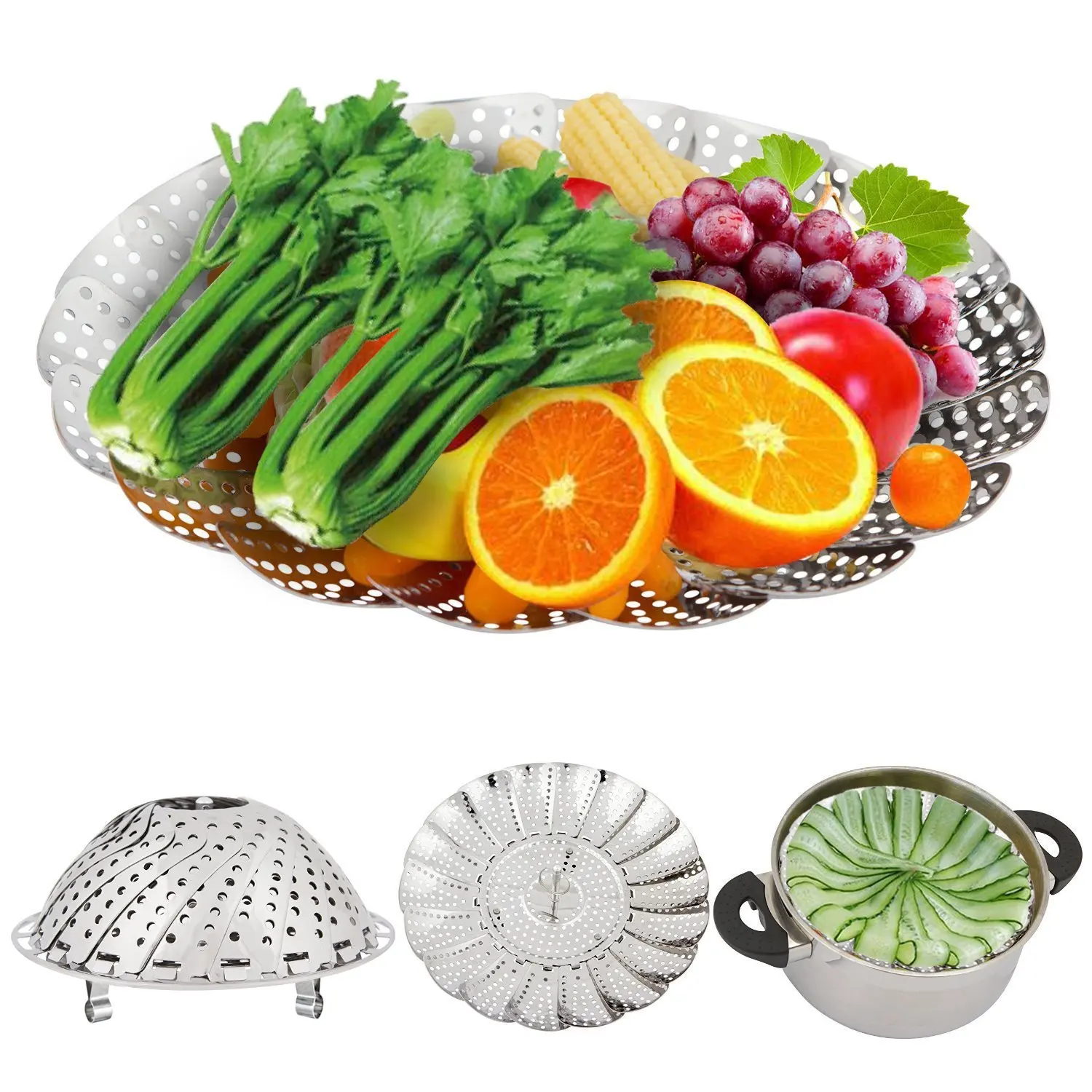 Buy Vegetable Steamer, KinHom Stainless Steel 5.3" to 9.3" NonScratch