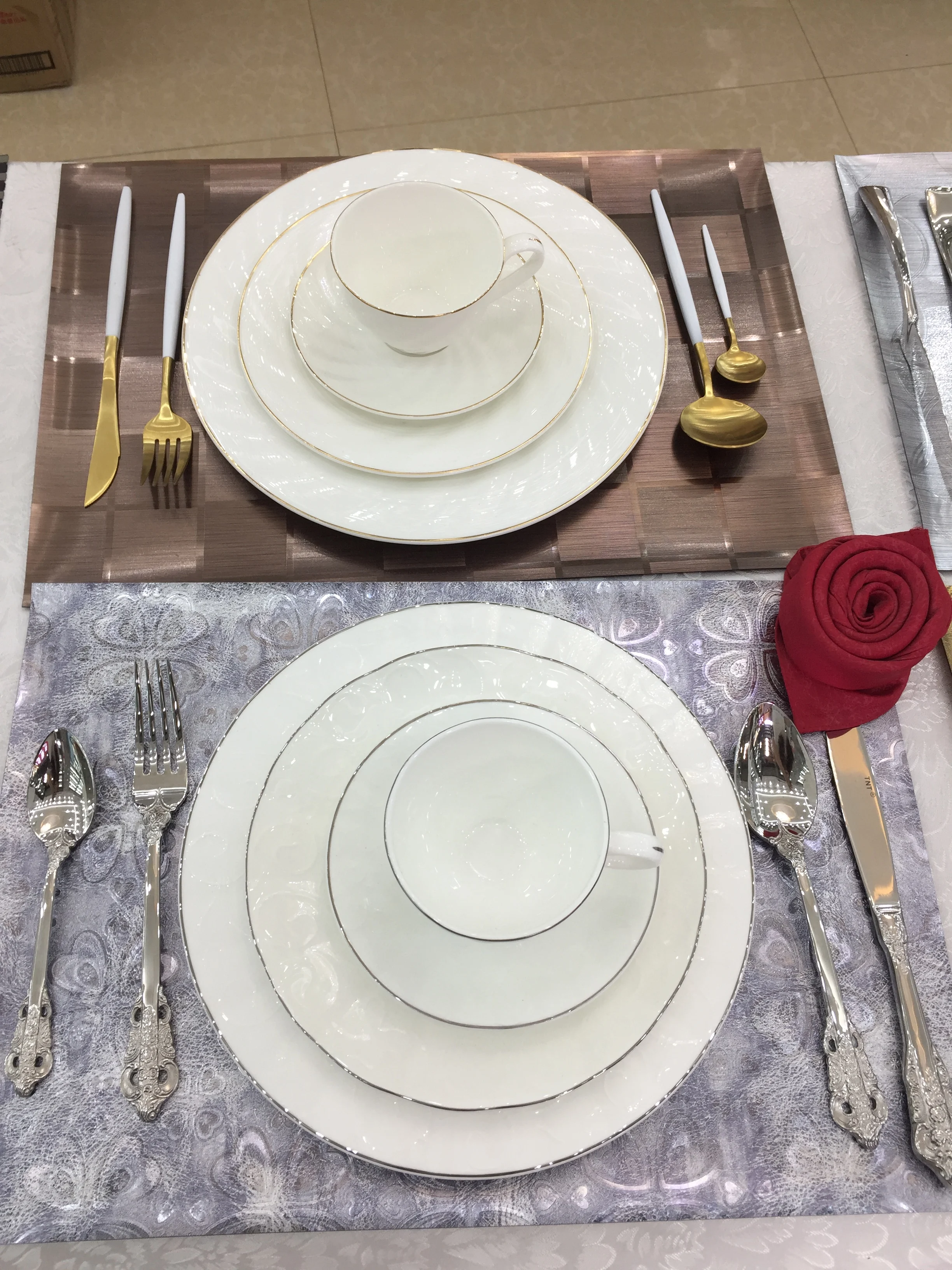 Brett Fine Bone China Wedding Dinnerware With Silver Gold Rim