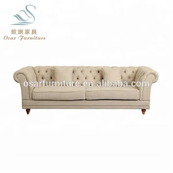 Osar French Provincial Style Living Room Beige Linen Fabric Sofa