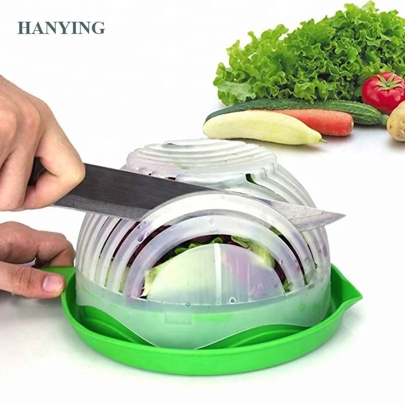 

2019 New Kitchen Gadget Quick Cutter Chopper Kitchen Tool Best Salad Maker Salad Cutter Bowl, White green blue