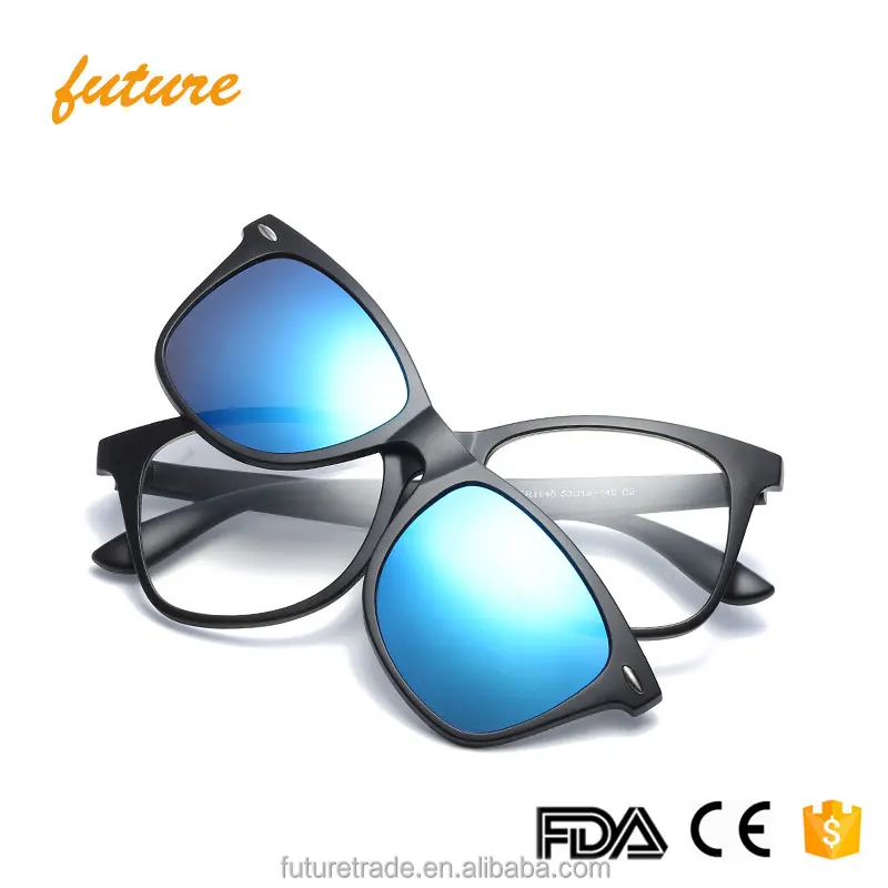 

J1648 Future Classic TR90 Sun Glasses Mirror TAC Lens CE Polarized Magnetic Clip on Sunglasses, Grey blue silver clear