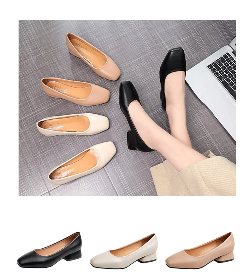 square toe chunky heel shoes