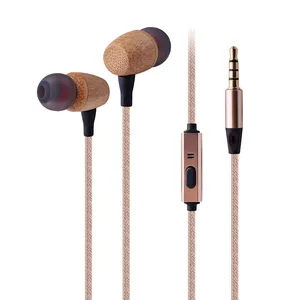 super bass wooden headphone stand with mic wholesale new custom logo hifi FSC wood 3.5mm in ear earbuds walnut earphone