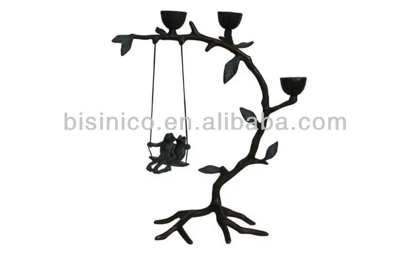 Metal Candle Holder, Candle Stand on Branch, Bronze Art Nouveau