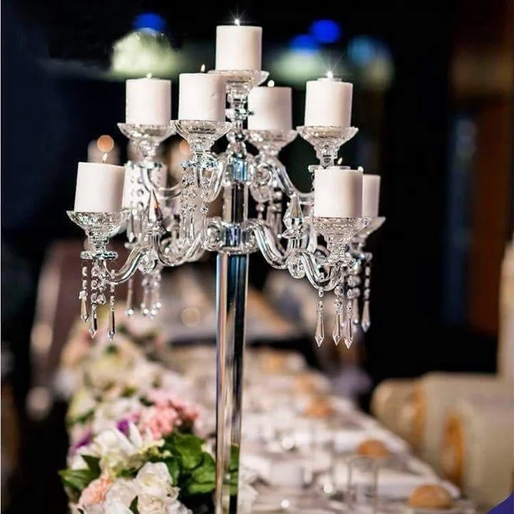 9 Arms Tall Clear Candelabra Vase Wedding Crystal Centerpieces For