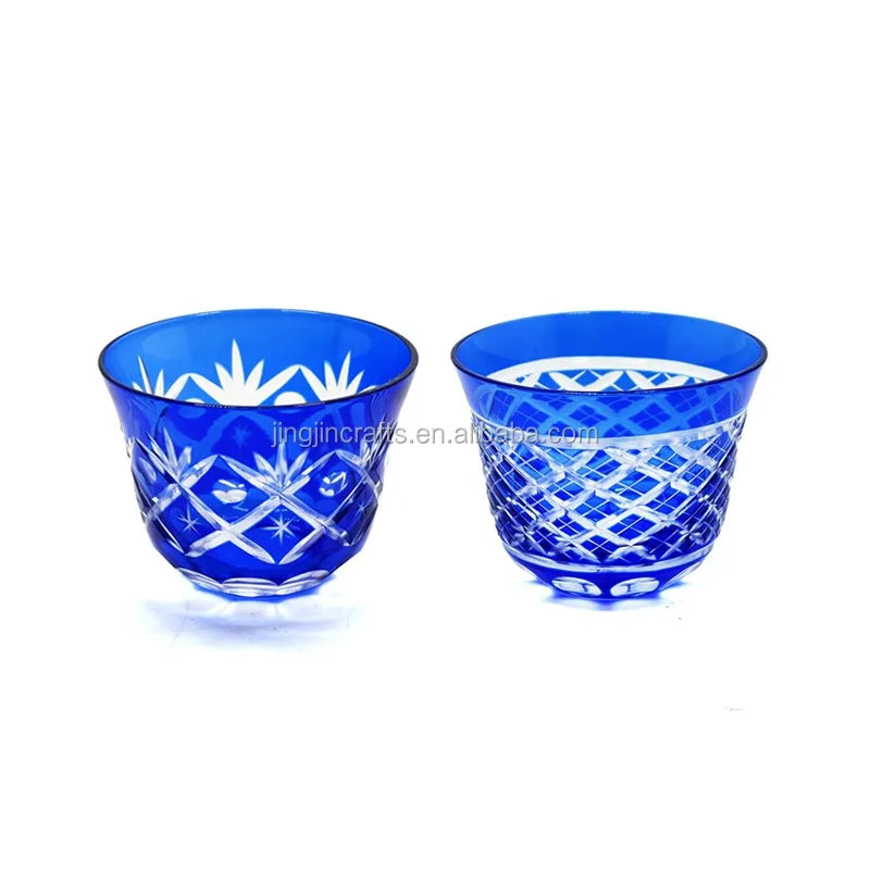 

Home &Party&Hotel Decoration Overlay Hand Engraved Glass Drinking Cup / Elegant Blue tumbler