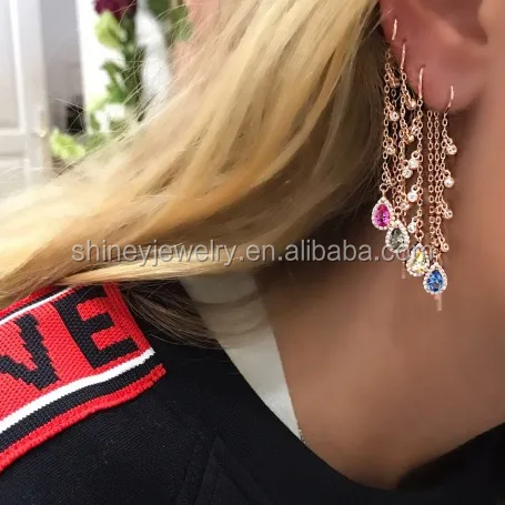 

100% 925 sterling silver or brass jewelry wholesale drop shipping franch romantic tassel cz drop charm earring, Picture